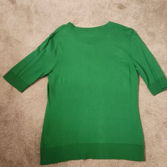 New York & Company Green Buttoned Cardigan w/ Shortsleeves Size M - Picture 8 of 8